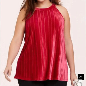 Torrid 2 Red Velvet Goddess Tank Plus 2X 18W 20W High Neck Top Pleated Regency